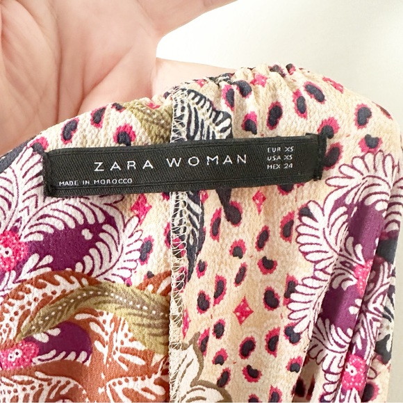 Zara Off The Shoulder Ruffle Top Floral Printed Midi Slip Dress Multi Color XS - Picture 5 of 9